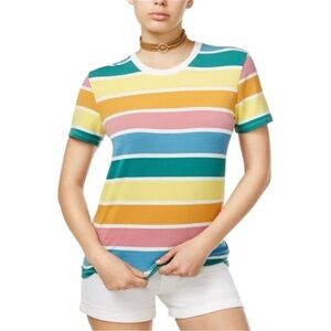 Carbon Copy Striped Scoop Neck Short Sleeve Multicolor T Shirt Size Medium